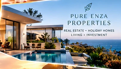 Pure Enza Properties concept showing a modern luxury home and pool